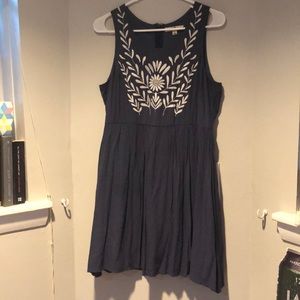 Blue dress, floral embroidery